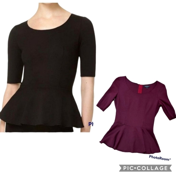 Aritzia Babaton Barrett Peplum Top Burgundy Size 2 - Picture 2 of 13